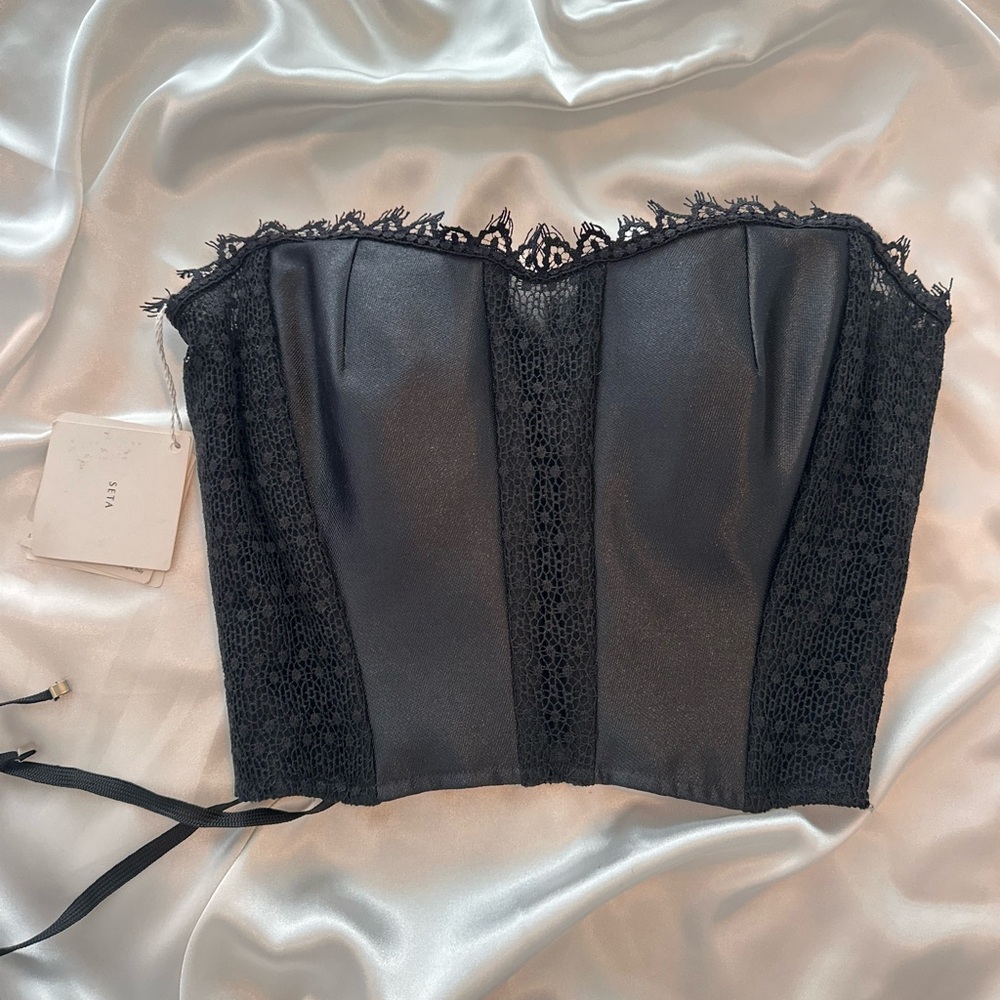 New La Perla Silk Black Lace Bustier Top